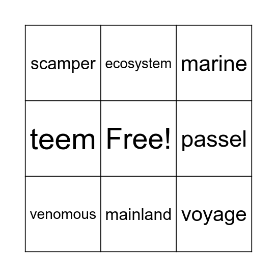 Vocabulary Bingo Card