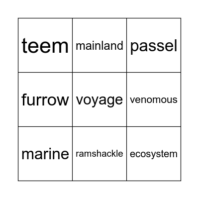 Vocabulary Bingo Card