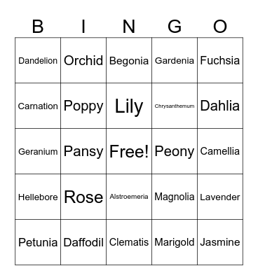 Flowers Bingo Card