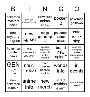 pokemon 30th anniversary bingo Card