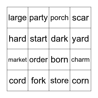 R-Controlled Vowels Bingo Card