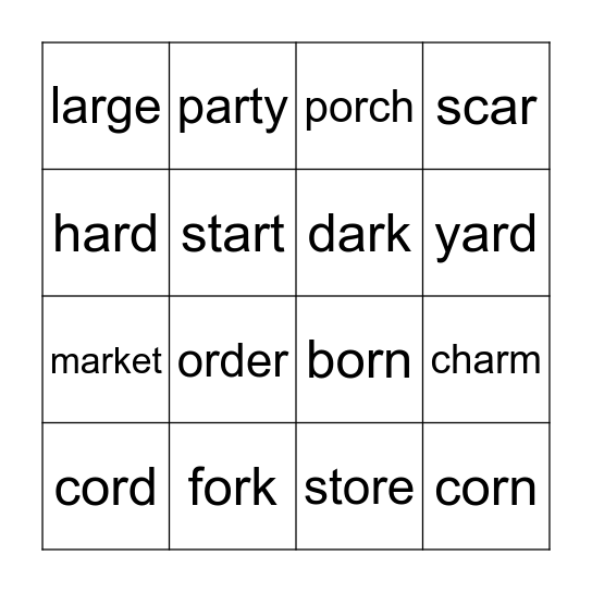 R-Controlled Vowels Bingo Card