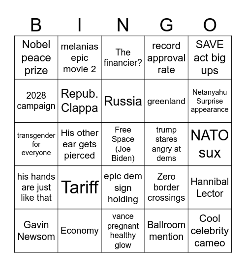 State of the Union 2027 LOL Bingo Card