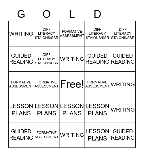 GOLD STAR GOALS! Bingo Card
