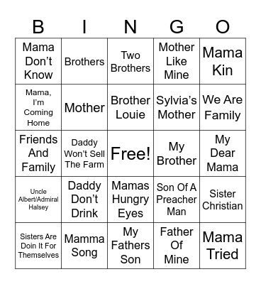 All About Family Bingo Card