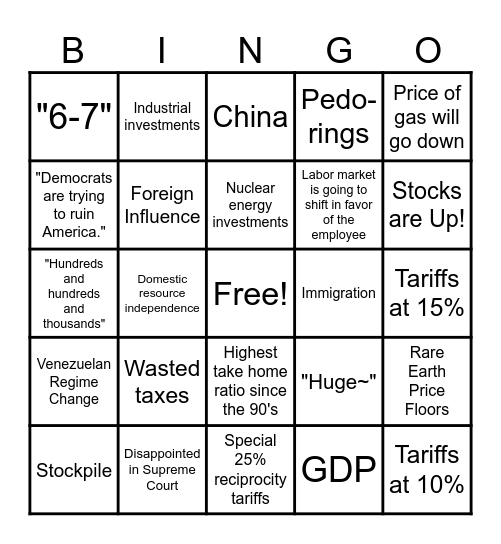 STATE OF UNION BINGO Card