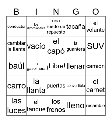 ¿Vas en carro? Bingo Card