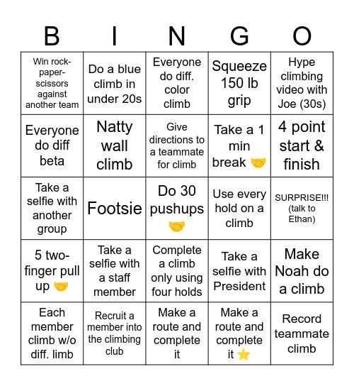 Climbing Bingo Card