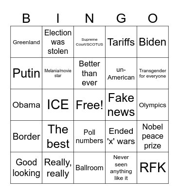 SOTU (STFU) Bingo Card