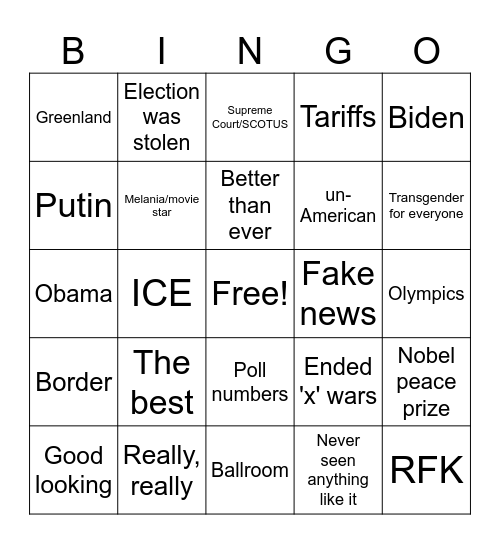 SOTU (STFU) Bingo Card