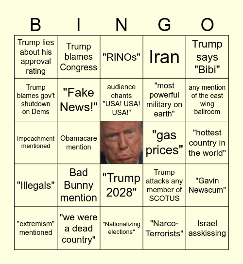 SOTU 2026 Bingo Card