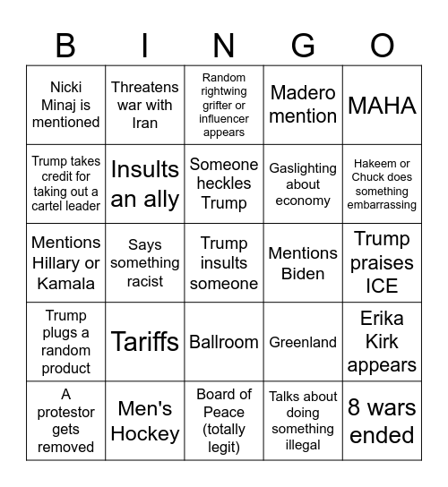 SOTU Clown Show Bingo Card
