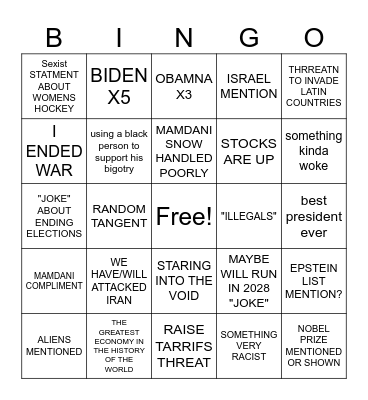 TRUMP STATE OF THE UNION BINGO Card