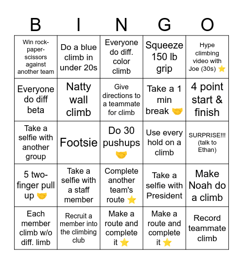 Climbing Bingo Card