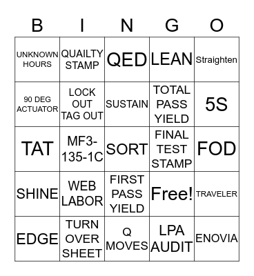 COMPANY BINGO Card