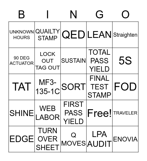 COMPANY BINGO Card