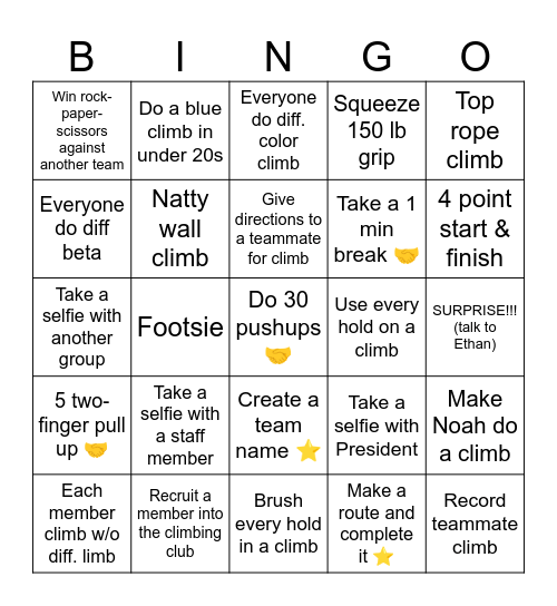 Climbing Bingo Card