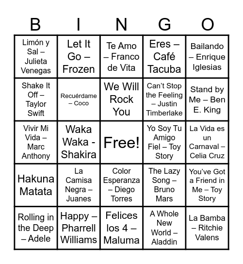 Music Bingo Card