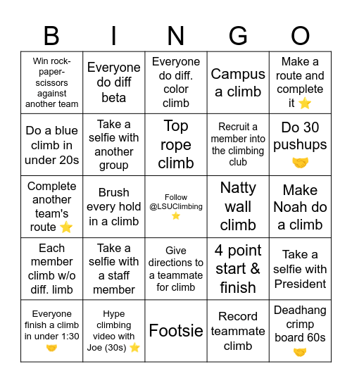 Climbing Bingo Card