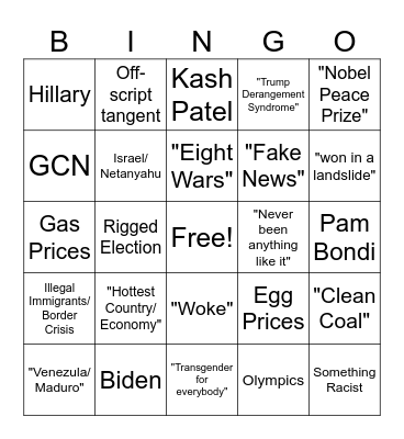 SOTU Bingo Card