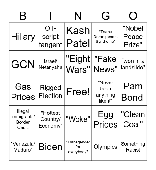 SOTU Bingo Card