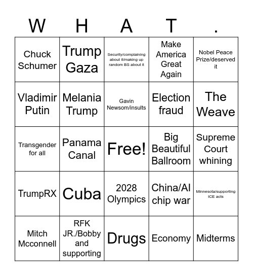 2026 State of the Union Bingo Card