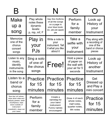 Band Bingo! Bingo Card