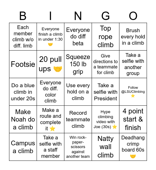 Climbing Bingo Card