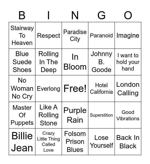 Music Bingo Card