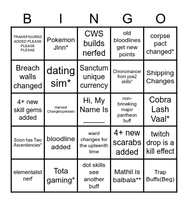 Poe 3.28 Bingo Card