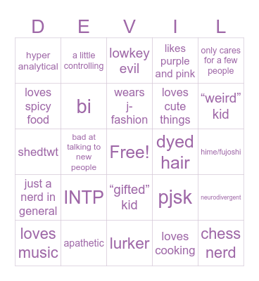yu’s bingo Card