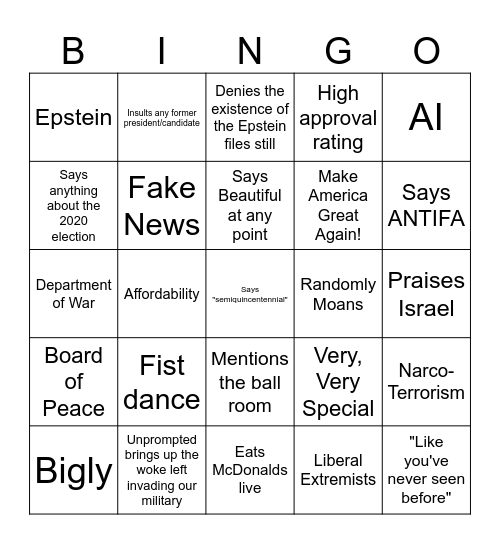 Trump Bingo Card