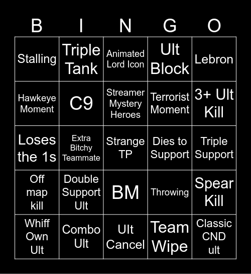 Bigpuffer Rivals Bingo Card