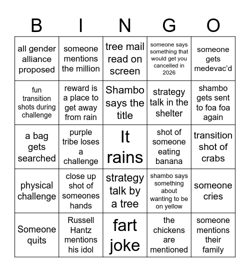 s19e6 Bingo Card