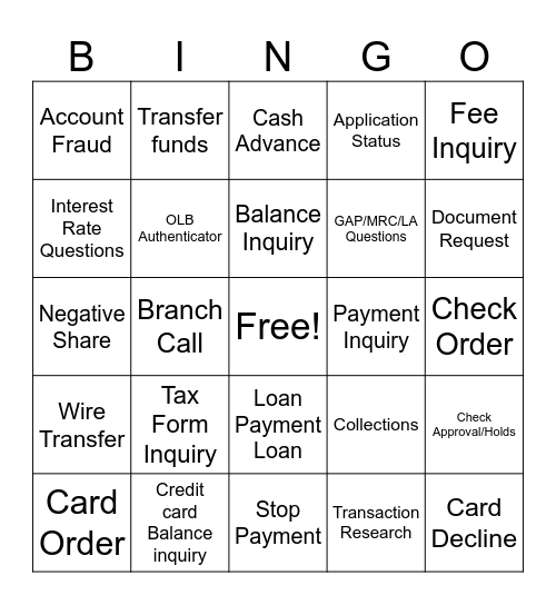 Member Interaction Bingo Card