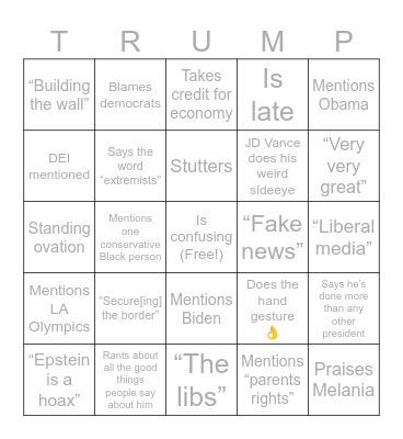 State of the Union Bingo Card