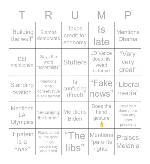 State of the Union Bingo Card