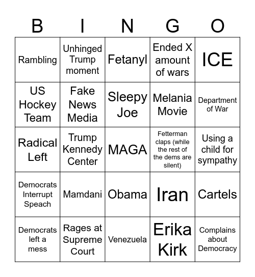 State of the Union Bingo Card