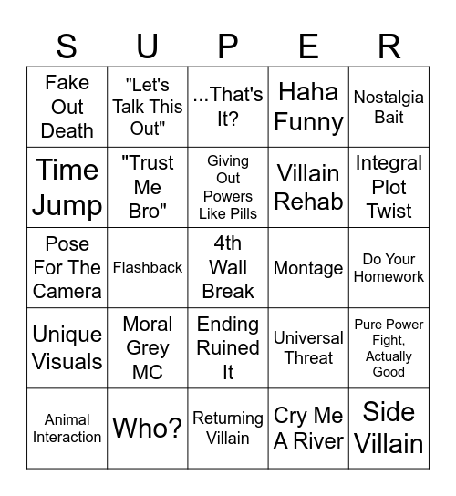 Marvel Bingo Card