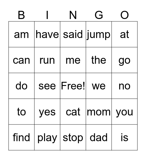 Zach's Sight Words  Bingo Card