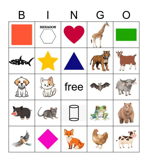 Shapes and Animals Bingo Card
