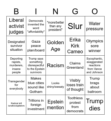 State of the Union Bingo Card