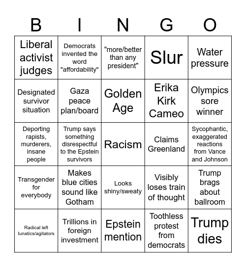 State of the Union Bingo Card