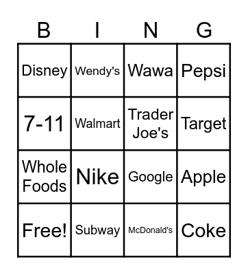 ASL Brand Names Bingo Card
