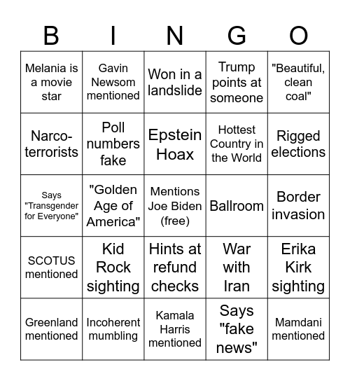 State of the Union Bingo Card
