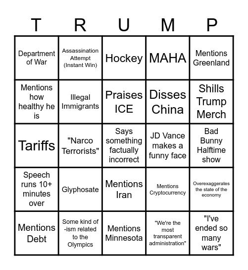 State of the Union Address BINGO Card