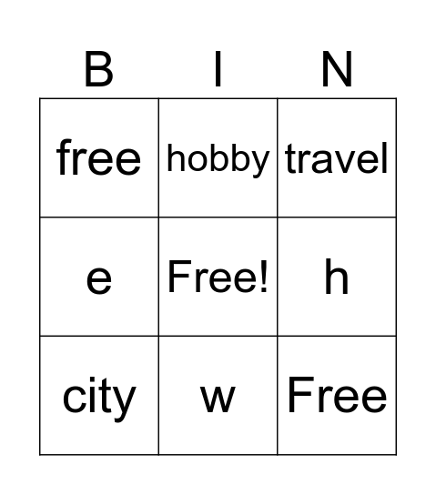 Untitled Bingo Card