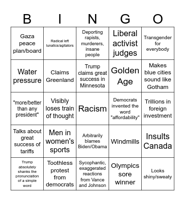 State of the Union Bingo Card