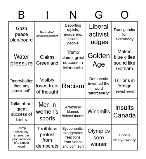 State of the Union Bingo Card