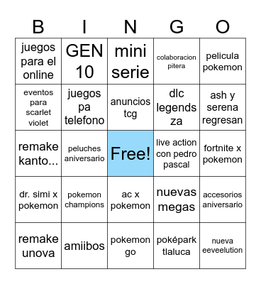 Bingo 30 aniversario Pokemon Bingo Card